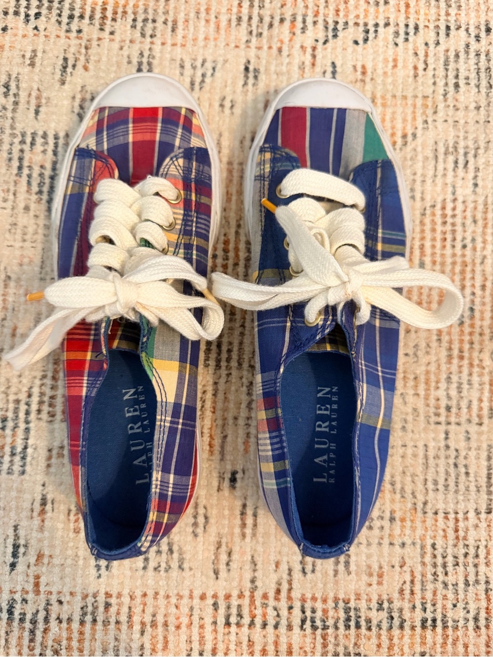Lauren Ralph Lauren 5 1/2 Veeta Madres Plaid Canvas Sneakers Preppy RL